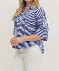 Entrousa - Women's Gingham 3/4 Sleeve Top