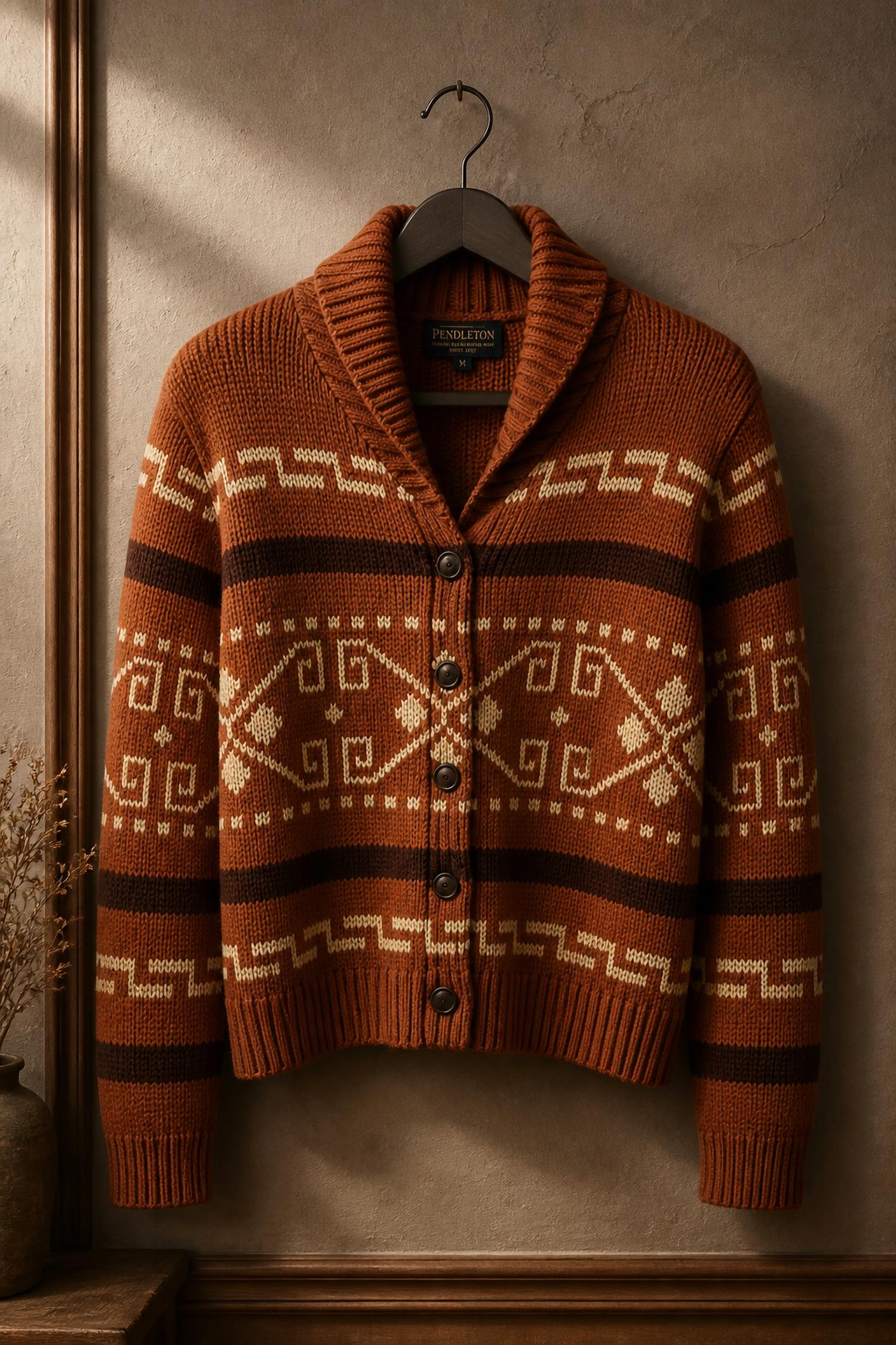 PENDLETON Women's Westerly wool button sweater in burnt orange - women's cardigan