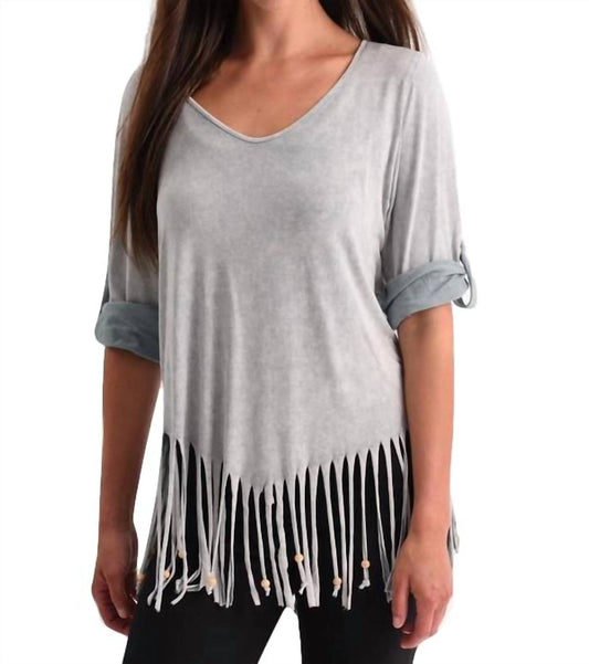 Stone Wash Cut Out Fringe Top