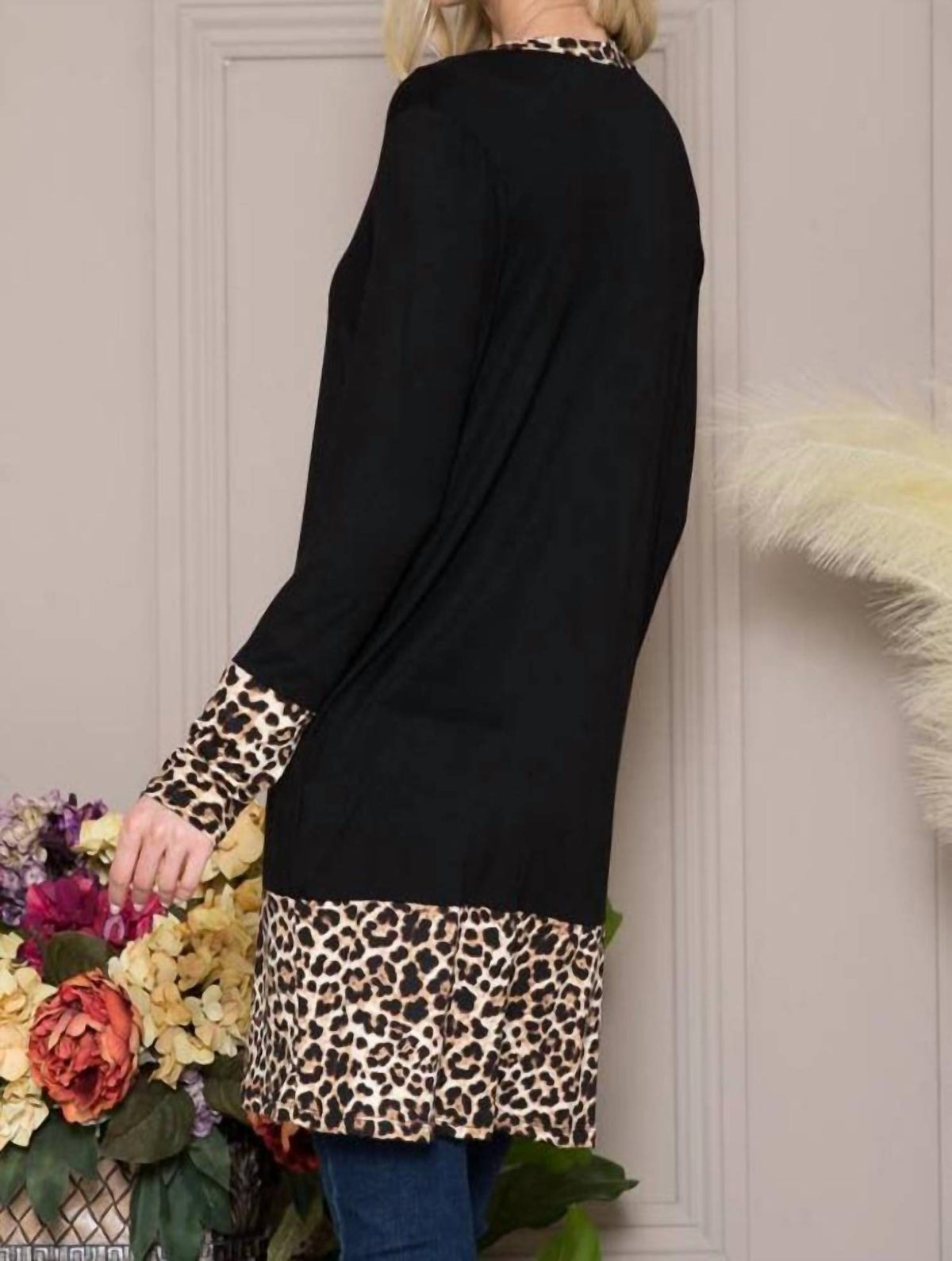 Celeste - Solid Button-Down Leopard Cardigan