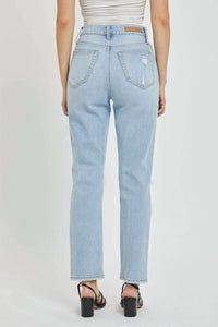 Cello - Distressed High Rise Straight Leg Denim Jean