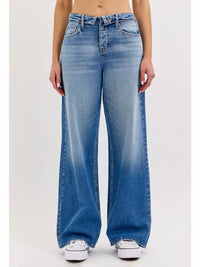 Cello - Folded Waistband Wide Leg Jeans