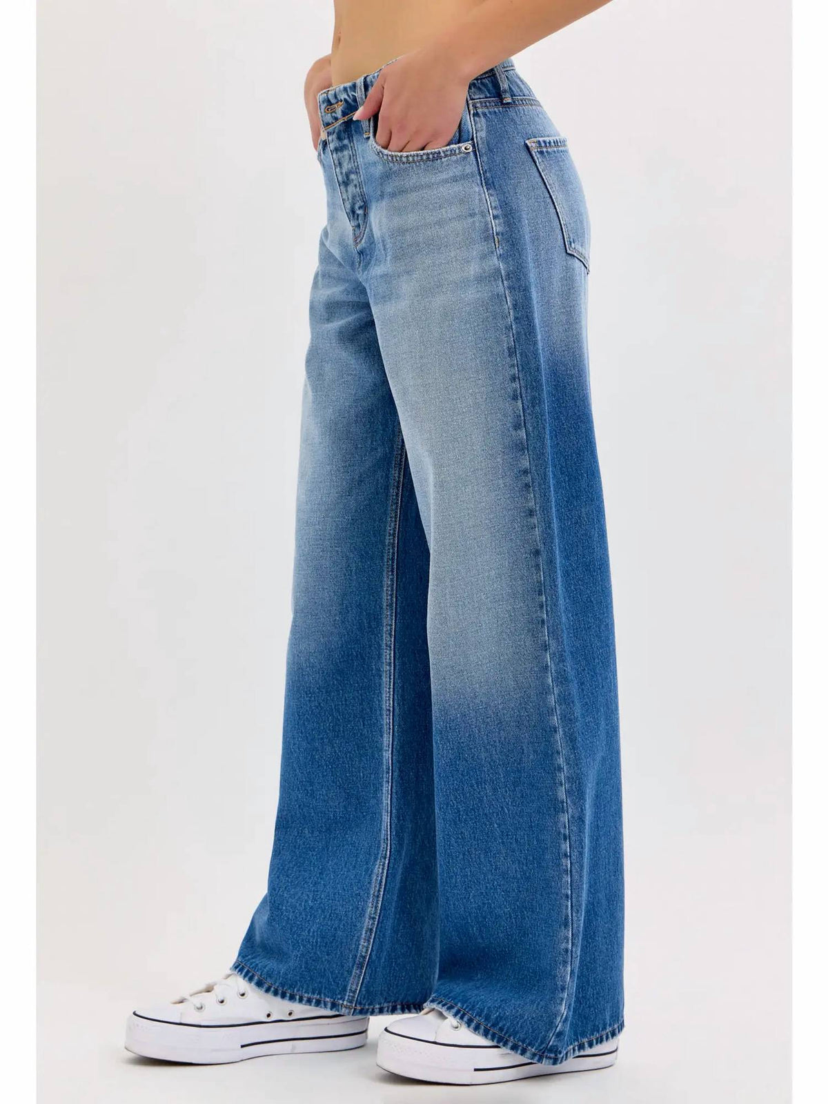 Cello - Folded Waistband Wide Leg Jeans