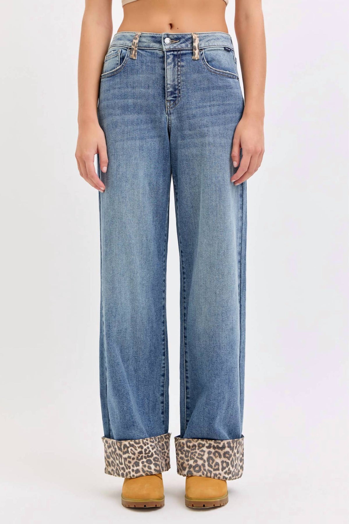 Cello - Mid Rise Jeans With Leopard Cuff