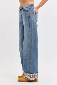 Cello - Mid Rise Jeans With Leopard Cuff