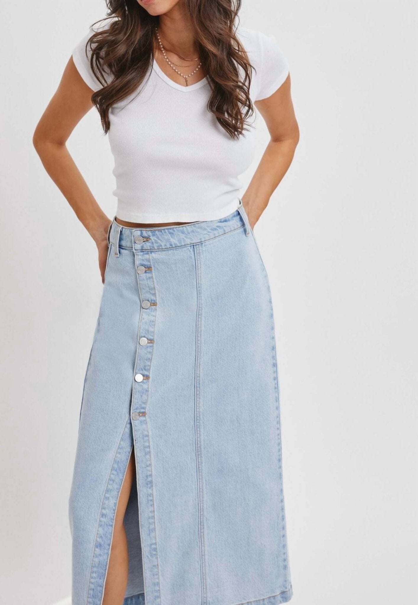 Cello - Sammy Denim Midi Skirt - blue - clothing - long - skirts