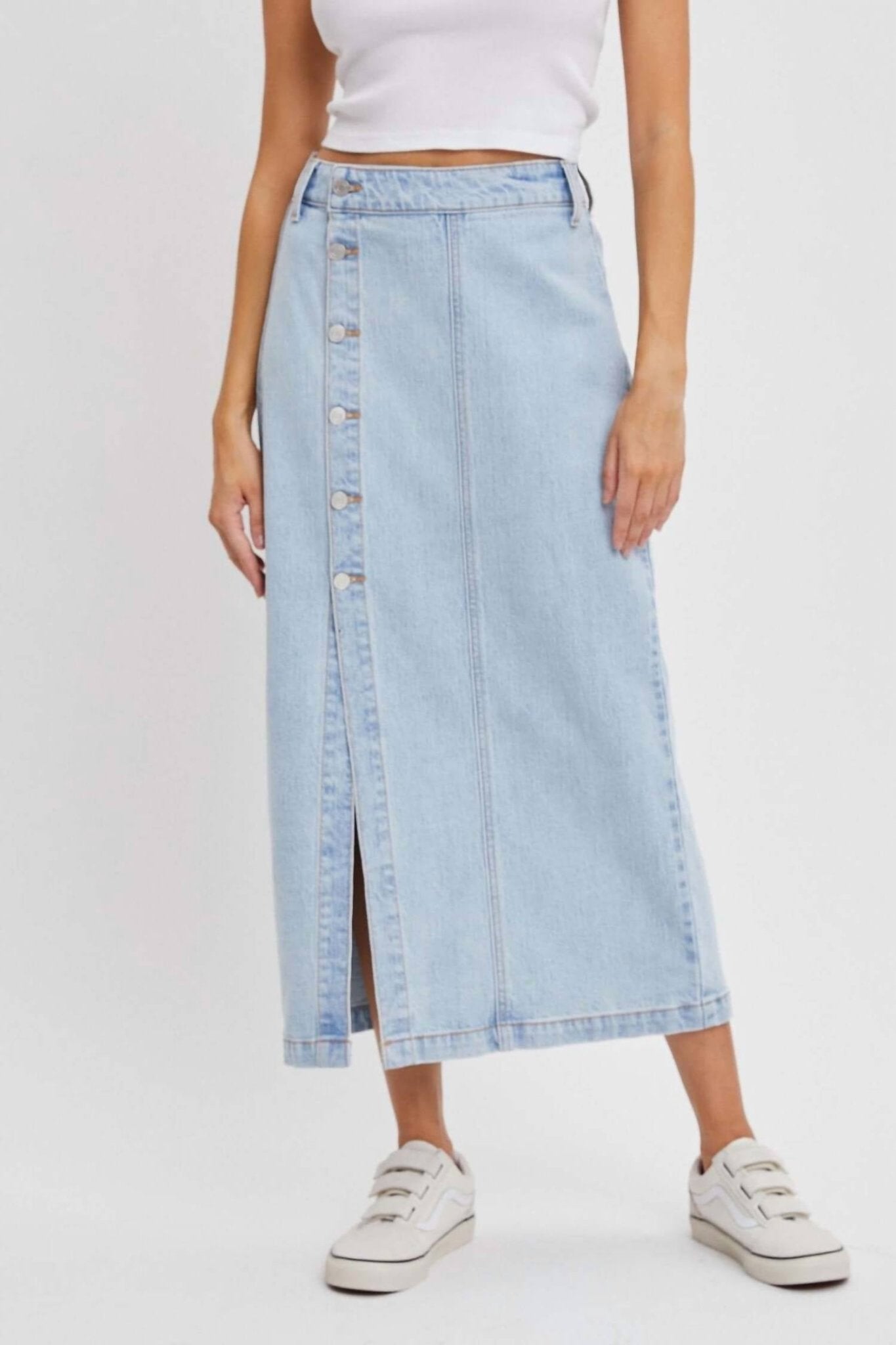 Cello - Sammy Denim Midi Skirt - blue - clothing - long - skirts