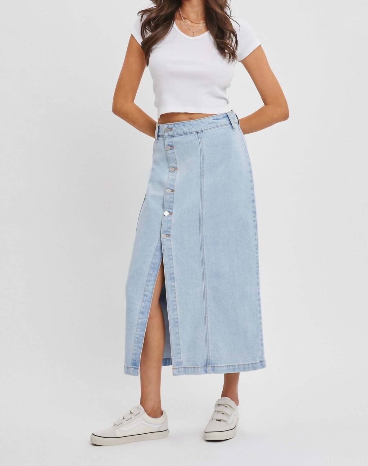 Cello - Sammy Denim Midi Skirt - blue - clothing - long - skirts