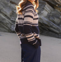 Celtic & Co. - Pure Wool Stripe Button Neck Sweater