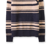 Celtic & Co. - Pure Wool Stripe Button Neck Sweater