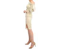 Cenia - Asymmetric Scarf Collar Sheath Dress - clothing - dresses - gold
