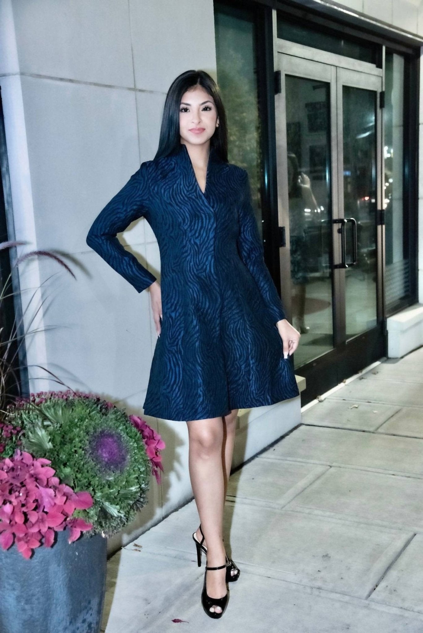 Cenia - Scalloped Coat Dress - blue - clothing - dresses
