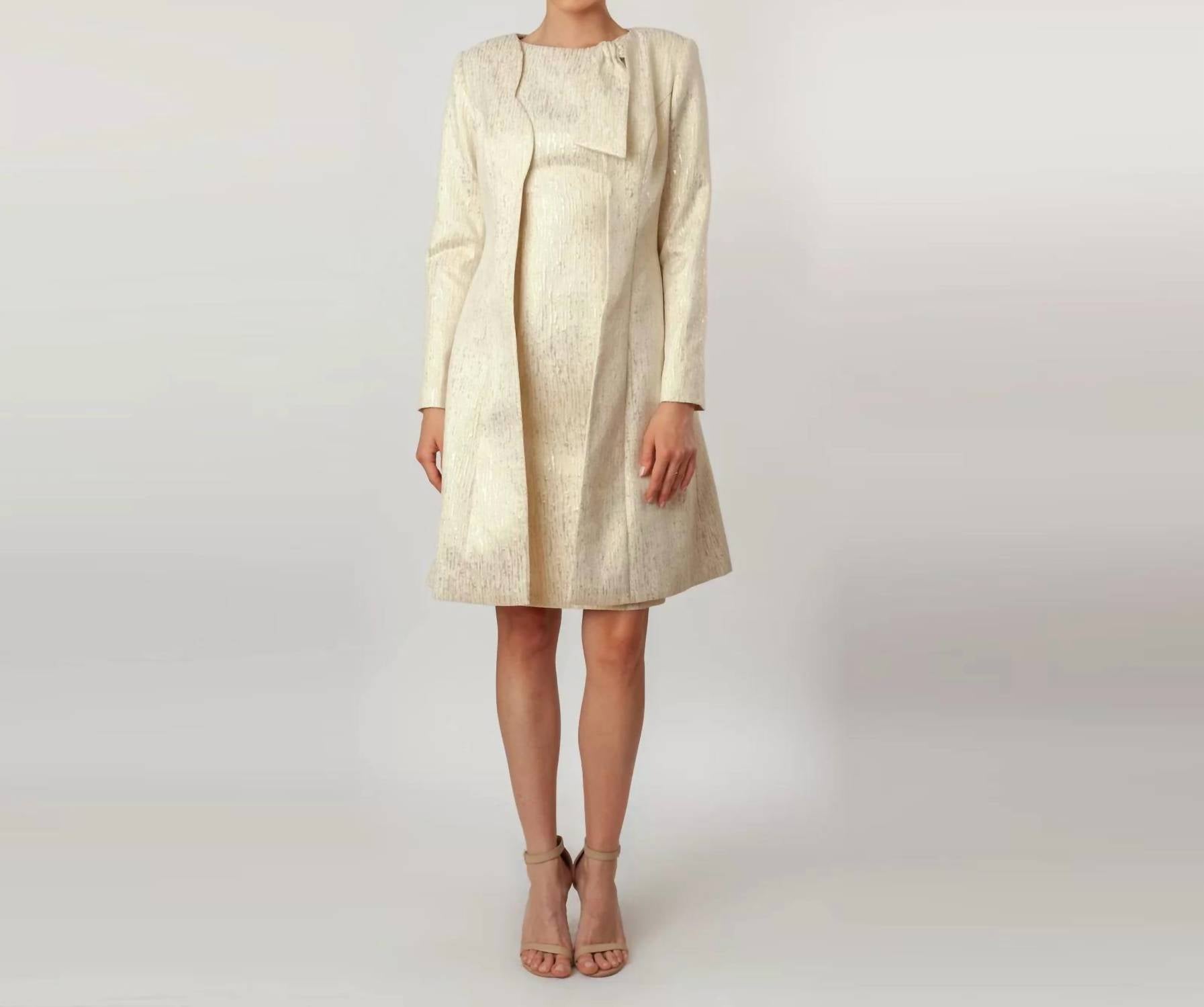 Cenia - Scalloped Fly - away Topper + Sheath Dress - clothing - dresses - gold