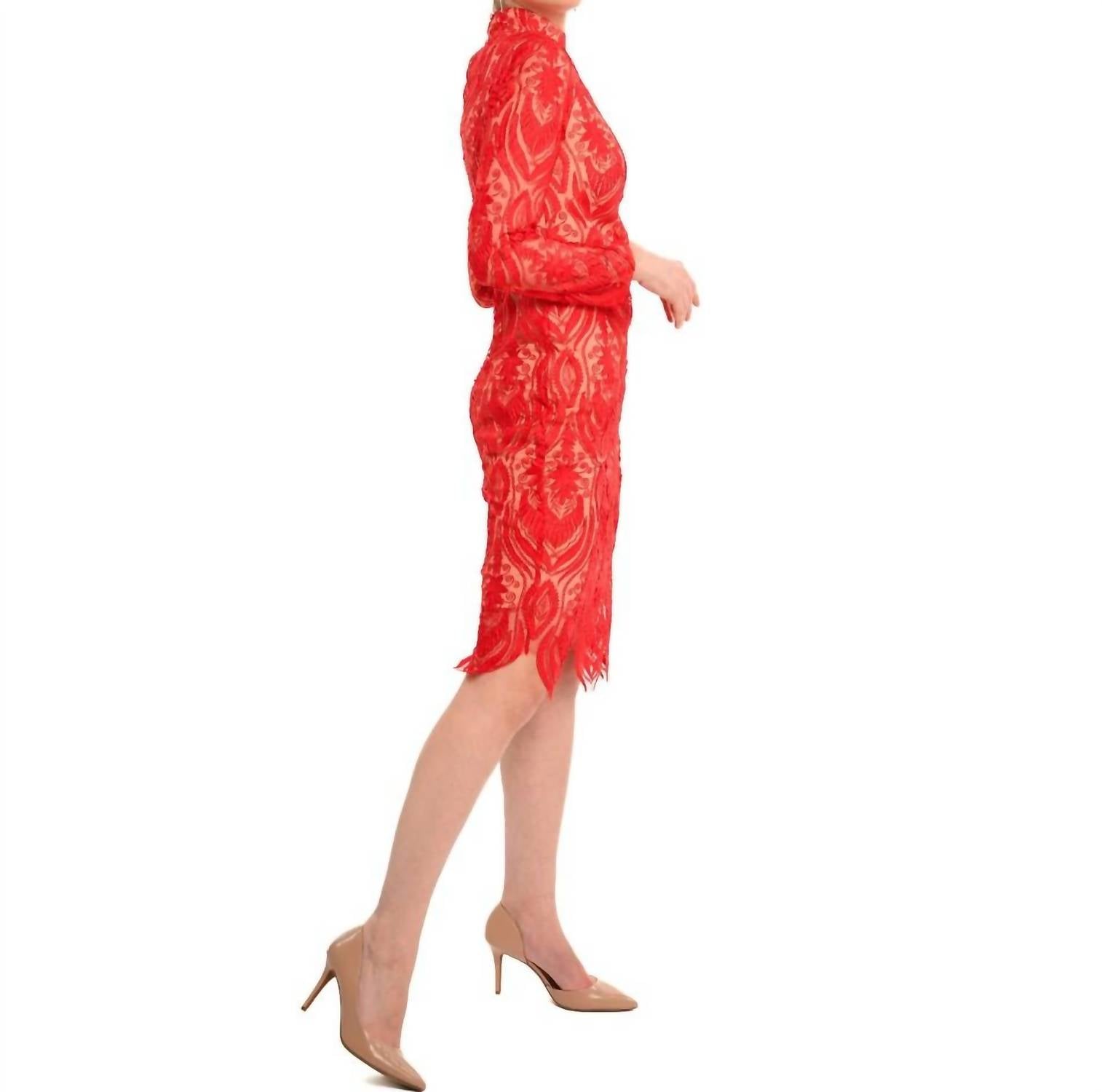 Cenia - The Gardner Mock Neck Lace Sheath Dress - clothing - dresses - long - sleeve
