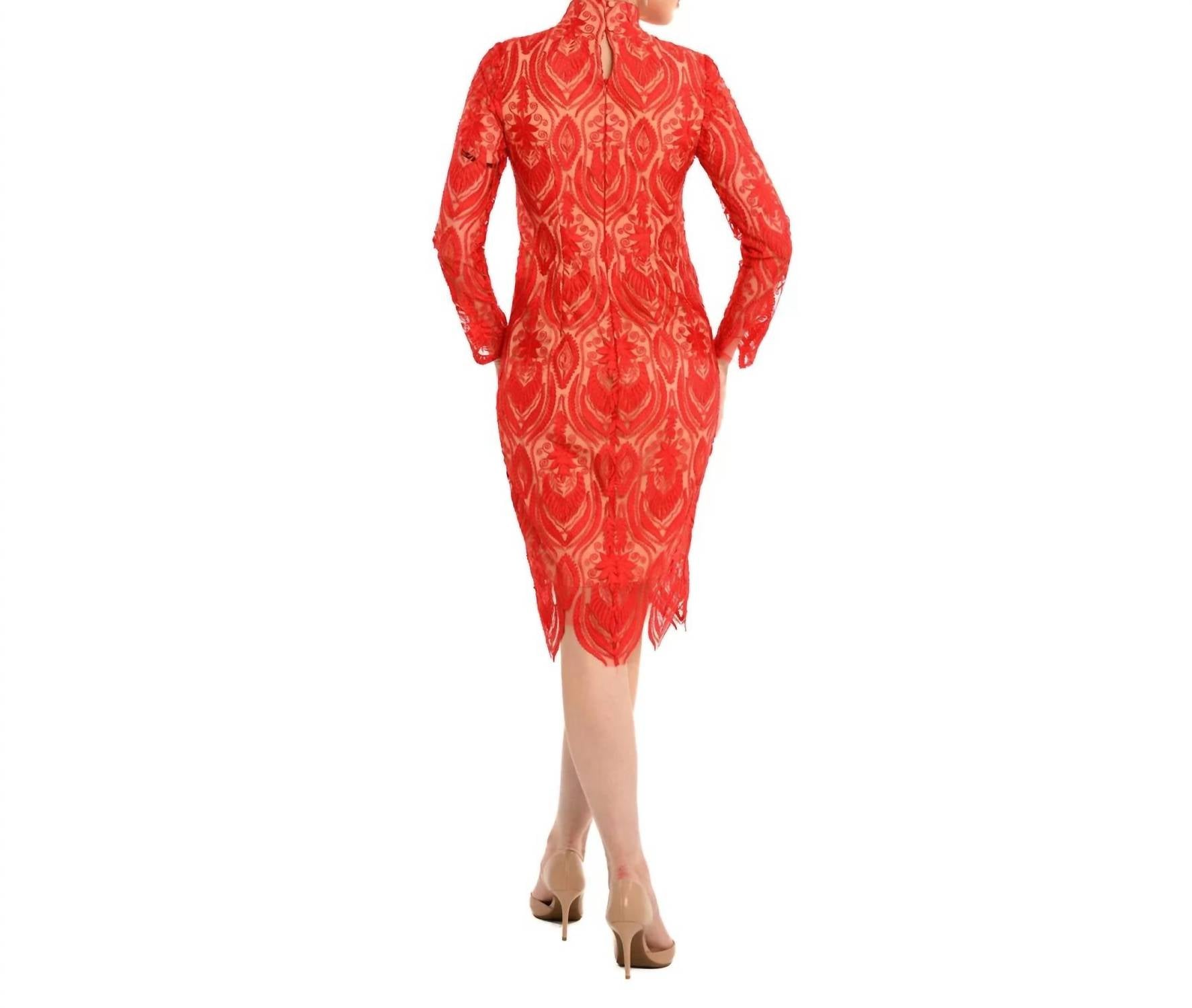 Cenia - The Gardner Mock Neck Lace Sheath Dress - clothing - dresses - long - sleeve