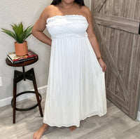 Ces Femme - Strapless Smocked Top Midi Dress - clothing - dresses - midi