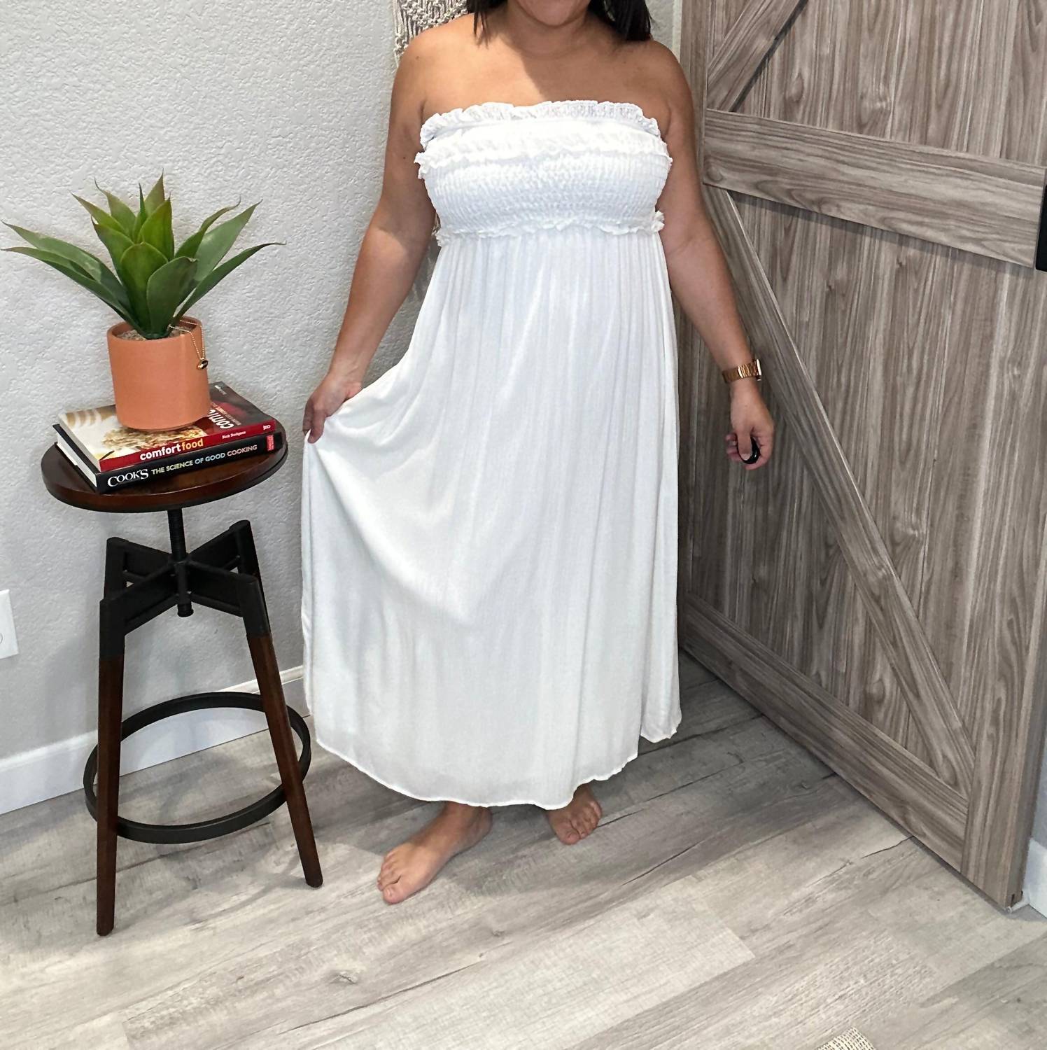 Ces Femme - Strapless Smocked Top Midi Dress - clothing - dresses - midi