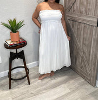 Ces Femme - Strapless Smocked Top Midi Dress - clothing - dresses - midi