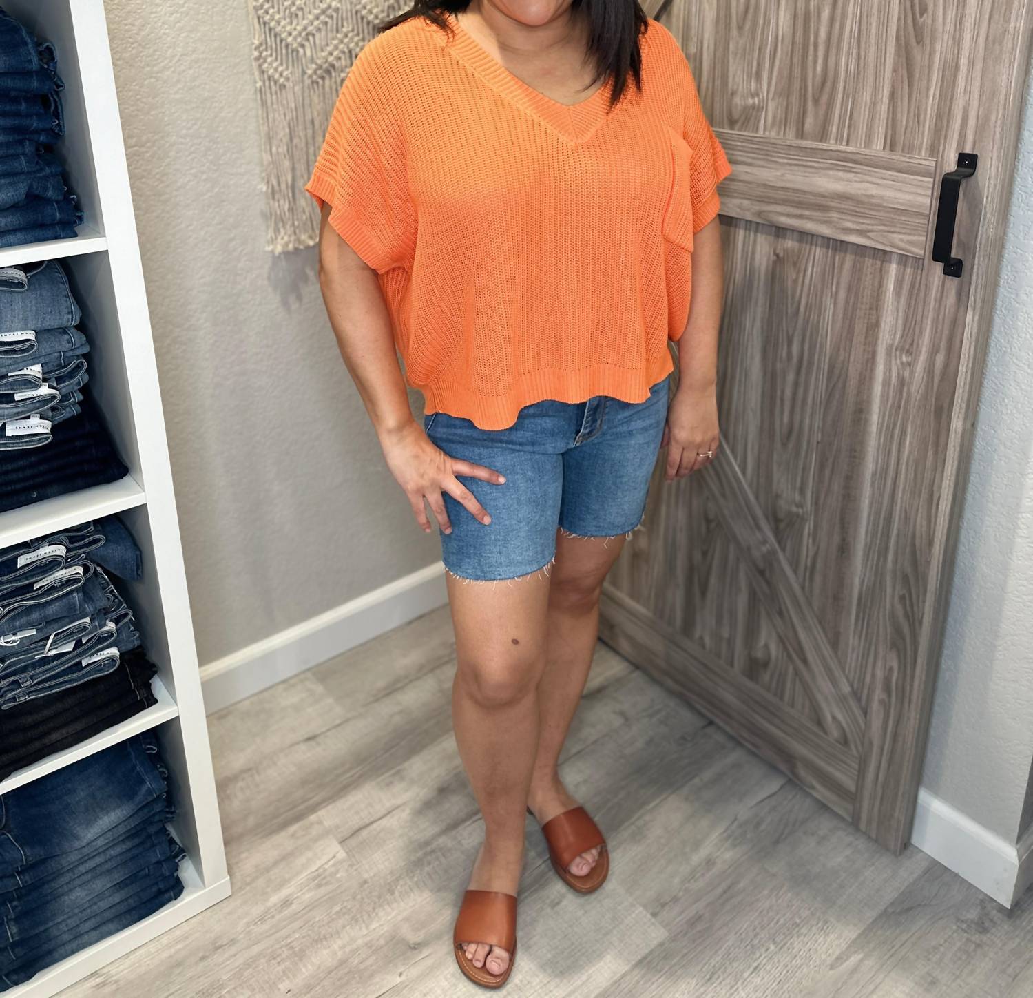 Ces Femme - V - Neck Boxy Fit Lightweight Spring Knit Sweater Top - clothing - orange - shirts