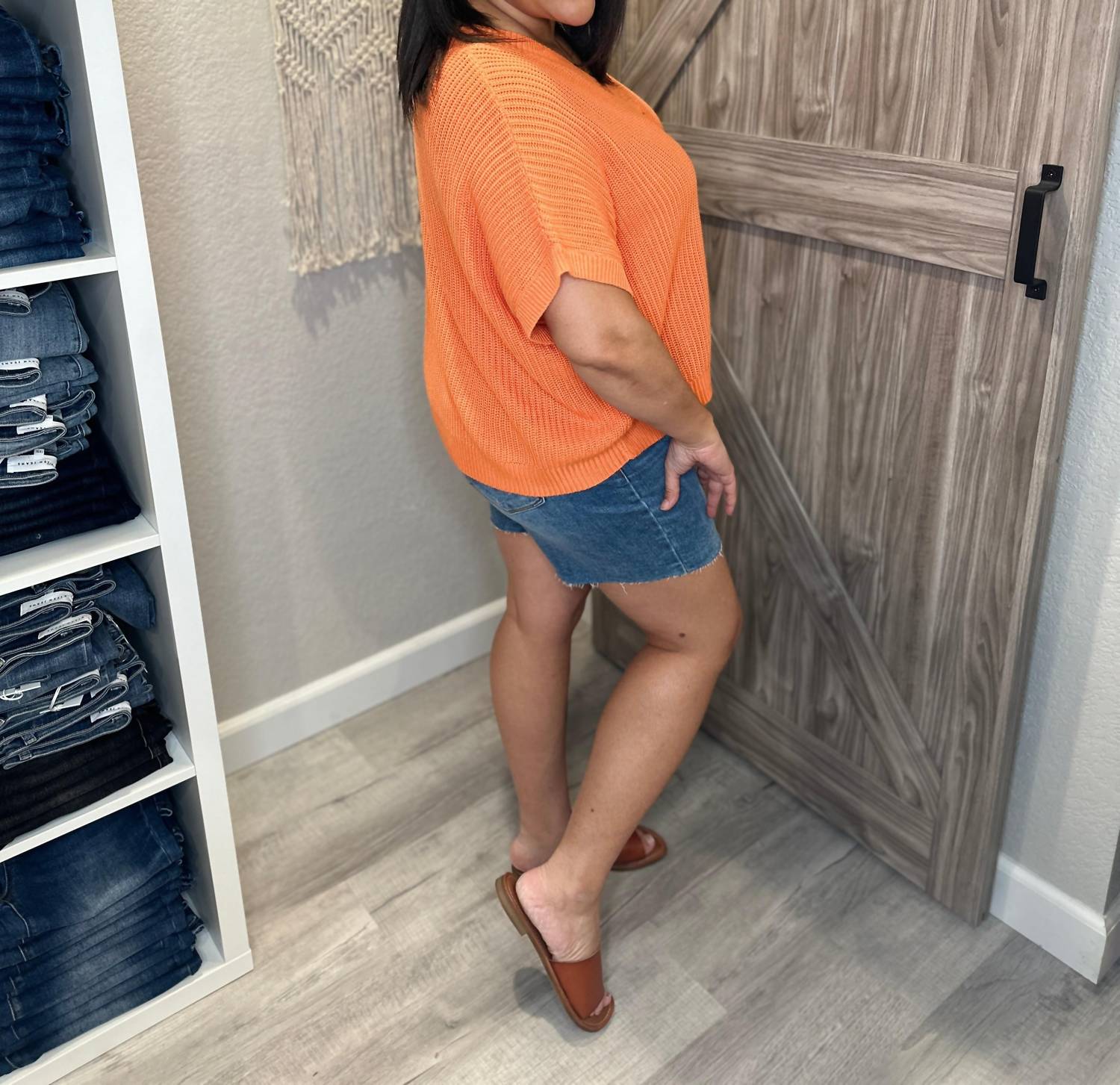 Ces Femme - V - Neck Boxy Fit Lightweight Spring Knit Sweater Top - clothing - orange - shirts