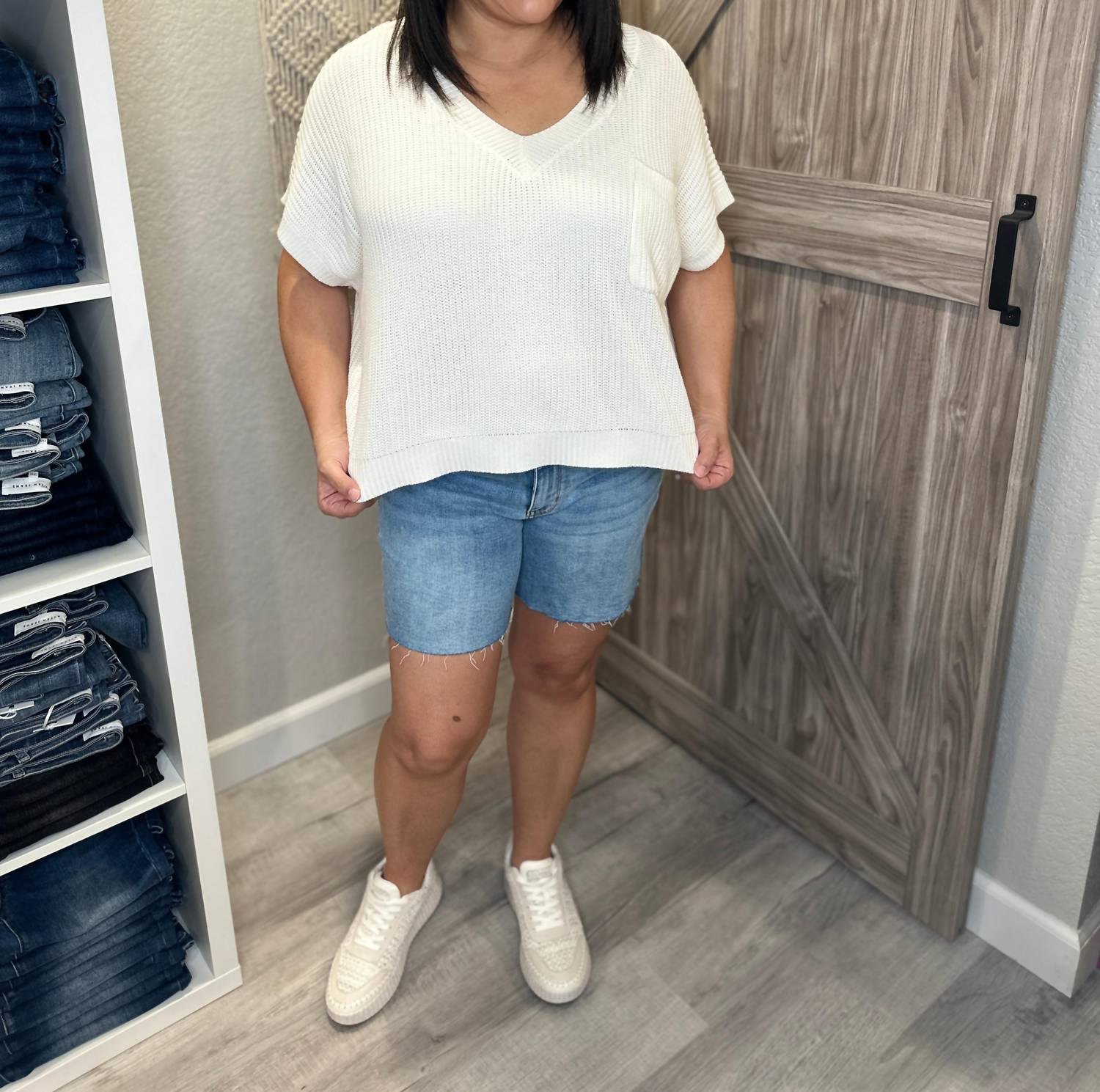 Ces Femme - V - neck Boxy Fit Lightweight Spring Knit Sweater Top - clothing - shirts - sweaters