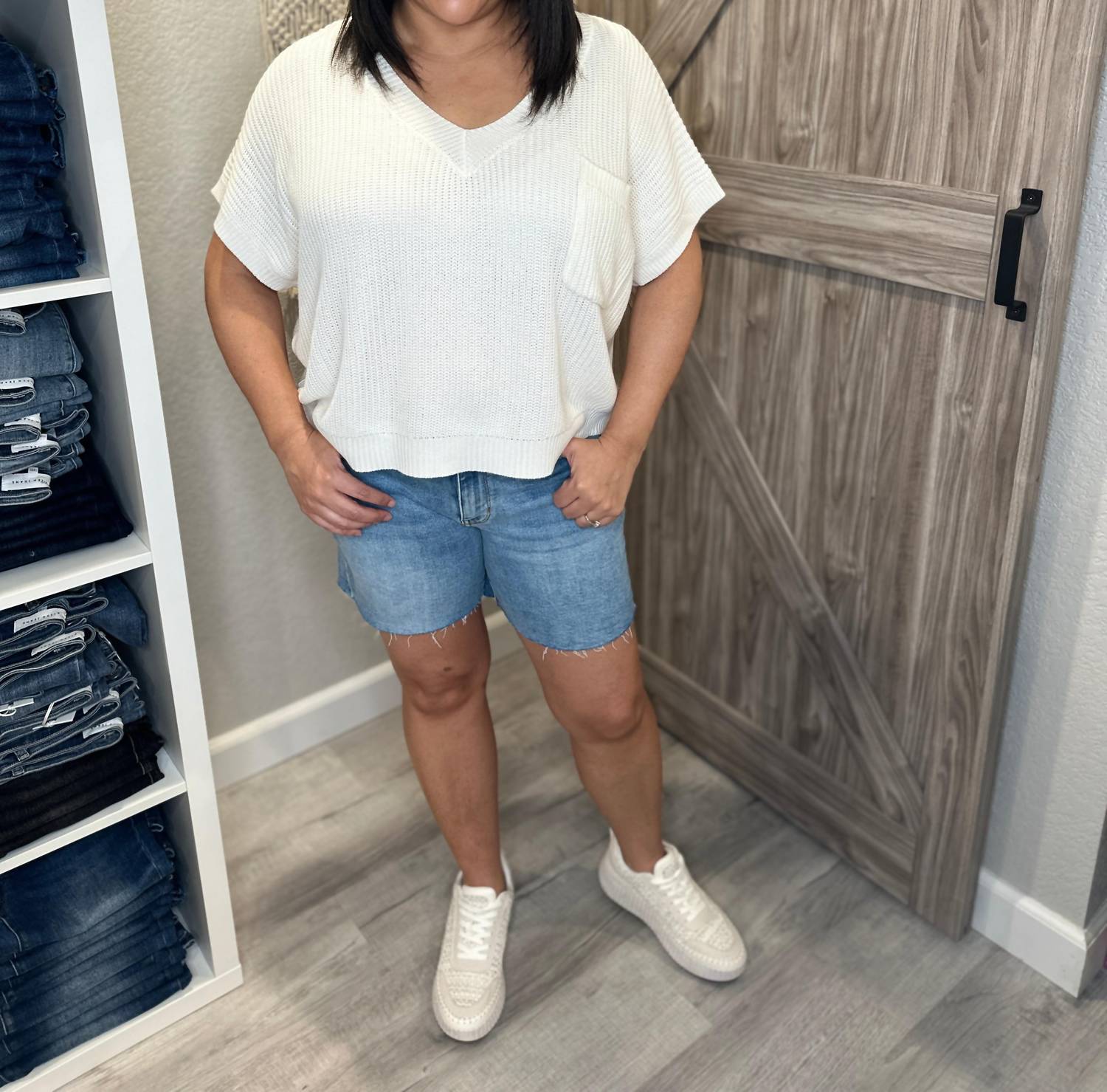 Ces Femme - V - neck Boxy Fit Lightweight Spring Knit Sweater Top - clothing - shirts - sweaters