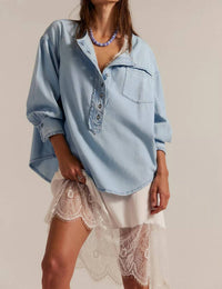 Free People - Women's We The Free Denim Dreaming Pullover Top