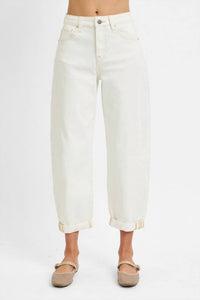 Risen - Kelsey Cream High Rise Crop Barrel Jean with Cuff