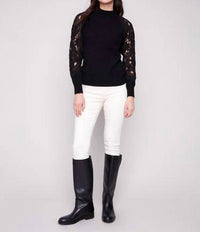 Charlie B - Mock Neck Sweater With Crochet Sleeves