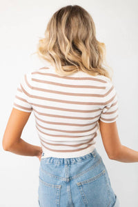 HYFVE Next Up Striped Knit Crop Top in taupe - women's shirt - detail view