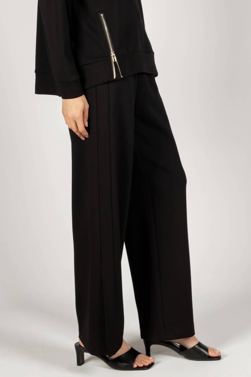 P.CILL Butter Modal Side Binding Wide Leg Pants in black - women's pants - detail view