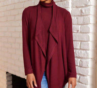 Karen Kane Long Sleeve Ribbed Drape Front Cardigan - Petite in wine - women's cardigan - view 6