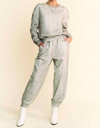 Davi & Dani - Rhinestone Detail Bling Jogger Set