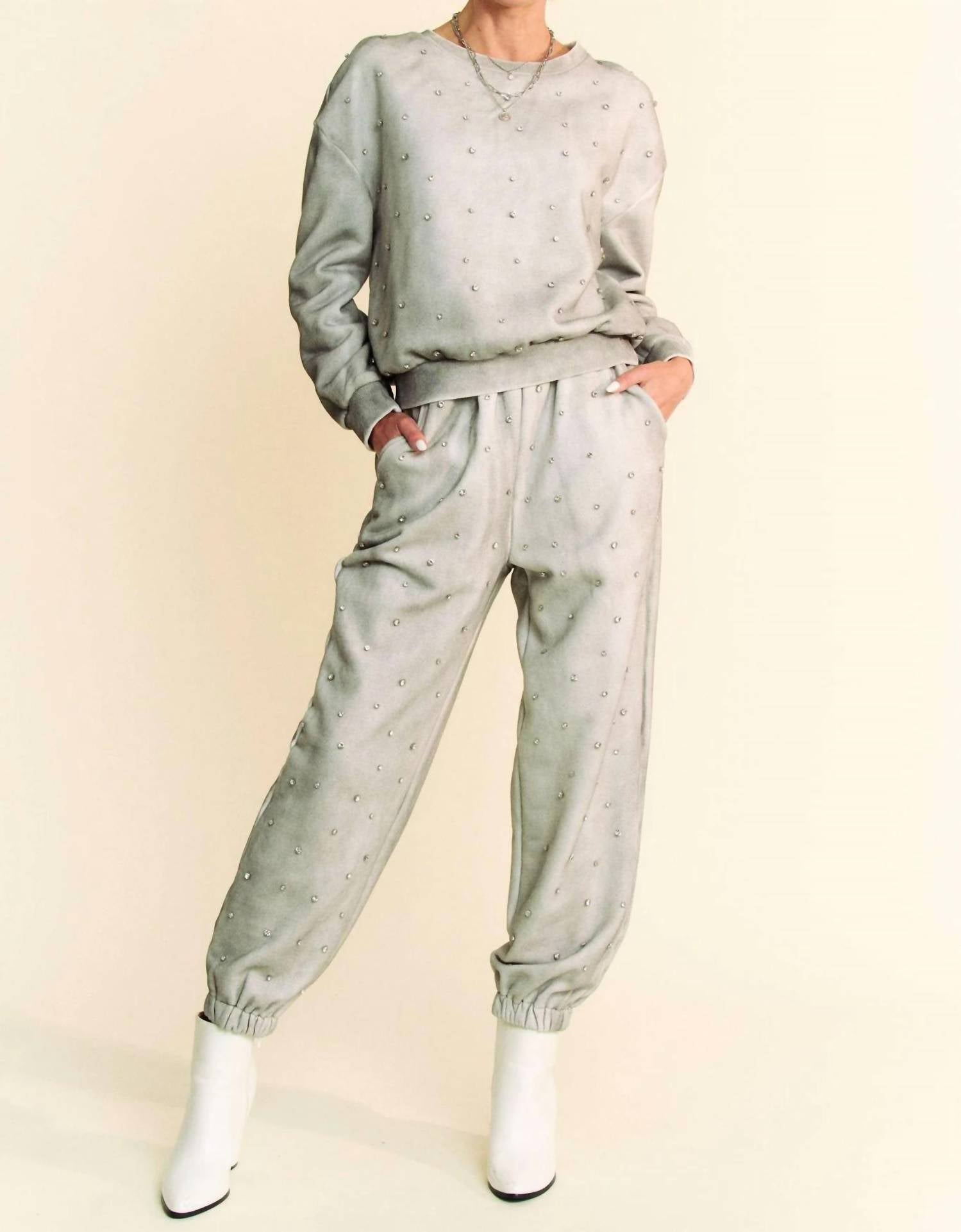 Davi & Dani - Rhinestone Detail Bling Jogger Set