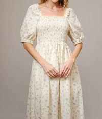 Blue B - Ditsy Floral Smocked Square Neck Midi Dress