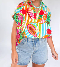 Karlie - Island Fruit Gauze Signature Collar Top