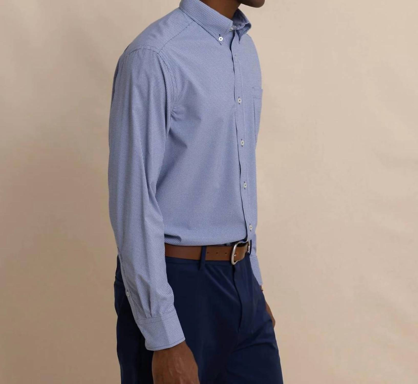 SOUTHERN TIDE Gingham Intercoastal Sport Shirt in seven seas blue - men's shirt - alternate view