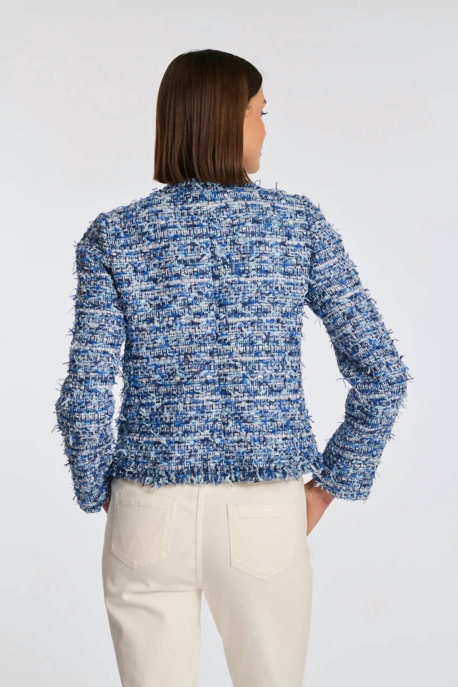 Weill Fringe Tweed Catalyna Jean Jacket in blue - women's jacket - detail view