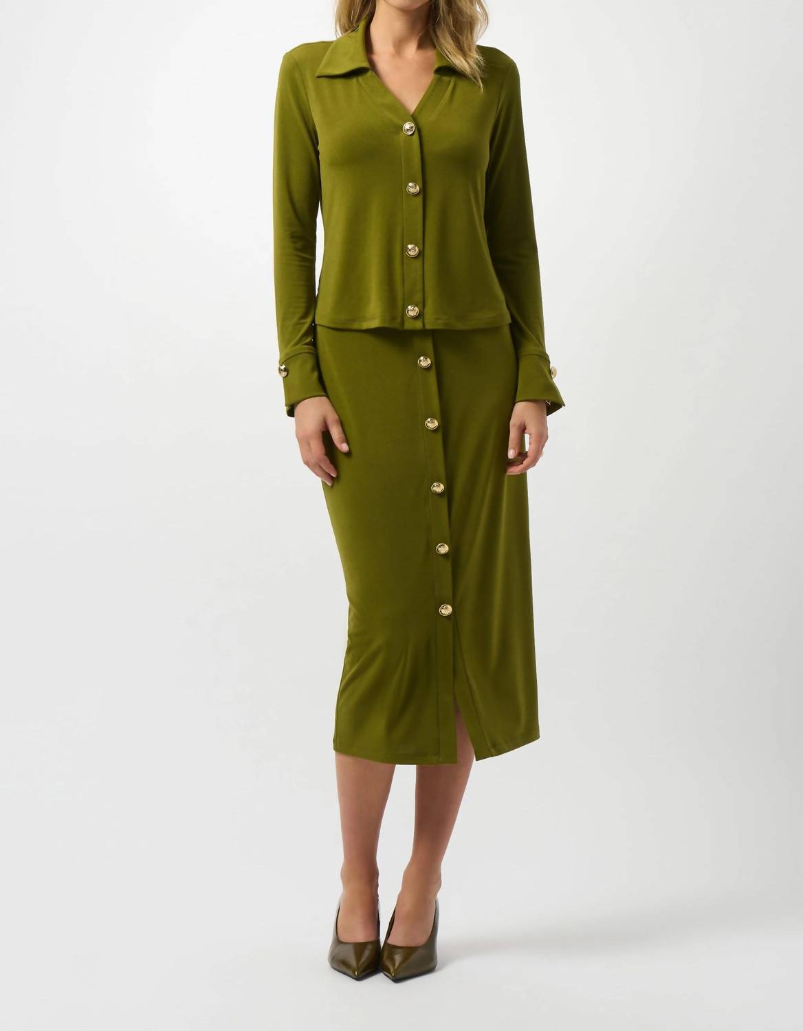Joseph Ribkoff - Moss Crepe Fitted Long Sleeve Top