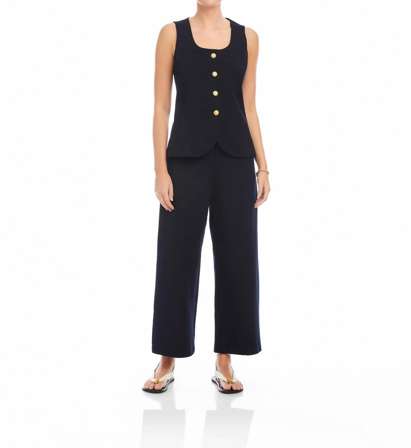 Fifteen Twenty June Button Up Vest in navy - women's jacket - detail view