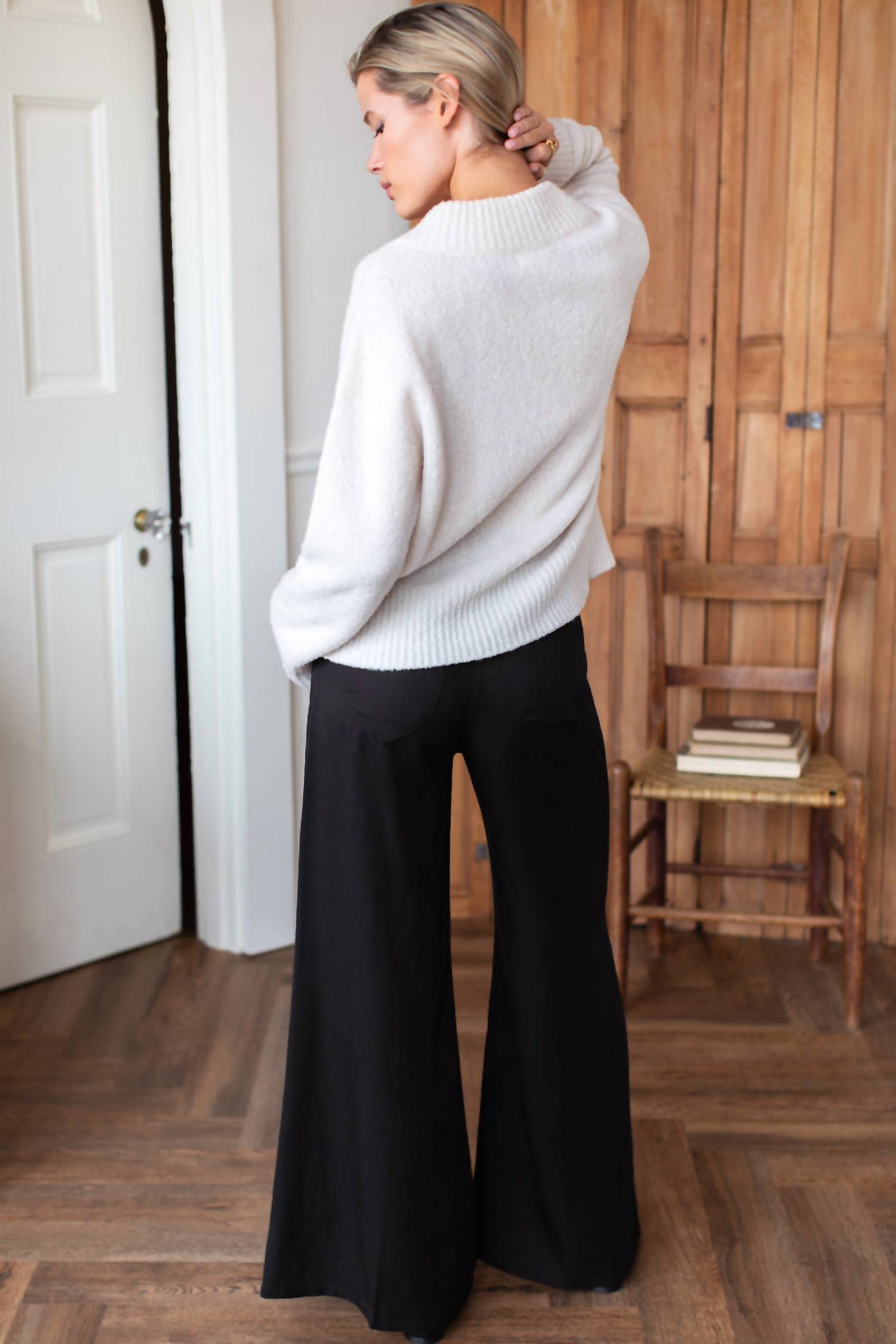 EMERSON FRY Boxy V Neck Sweater in birch wool 1 - women's sweater - alternate view