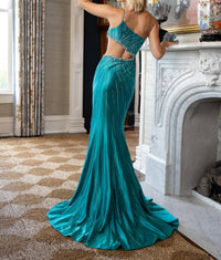 Rachel Allan - Beaded One Shoulder Slit Gown