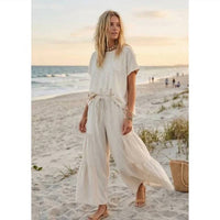 Sewn And Seen - Linen Blend Tiered Wide Leg Pants