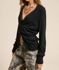 Mimosa Deep V Split Hem Knit Cardigan in black - women's cardigan - view 4