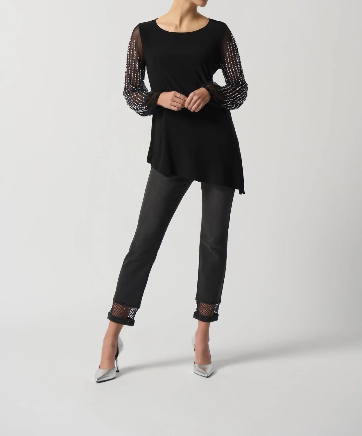 Joseph Ribkoff - Brena Puff Sleeve Asymmetrical Beaded Top
