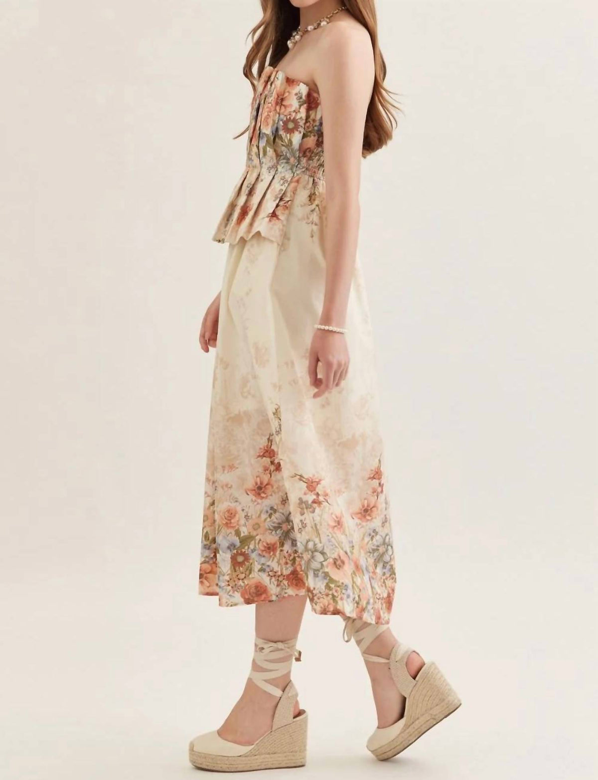Entro - Floral Strapless Midi Dress