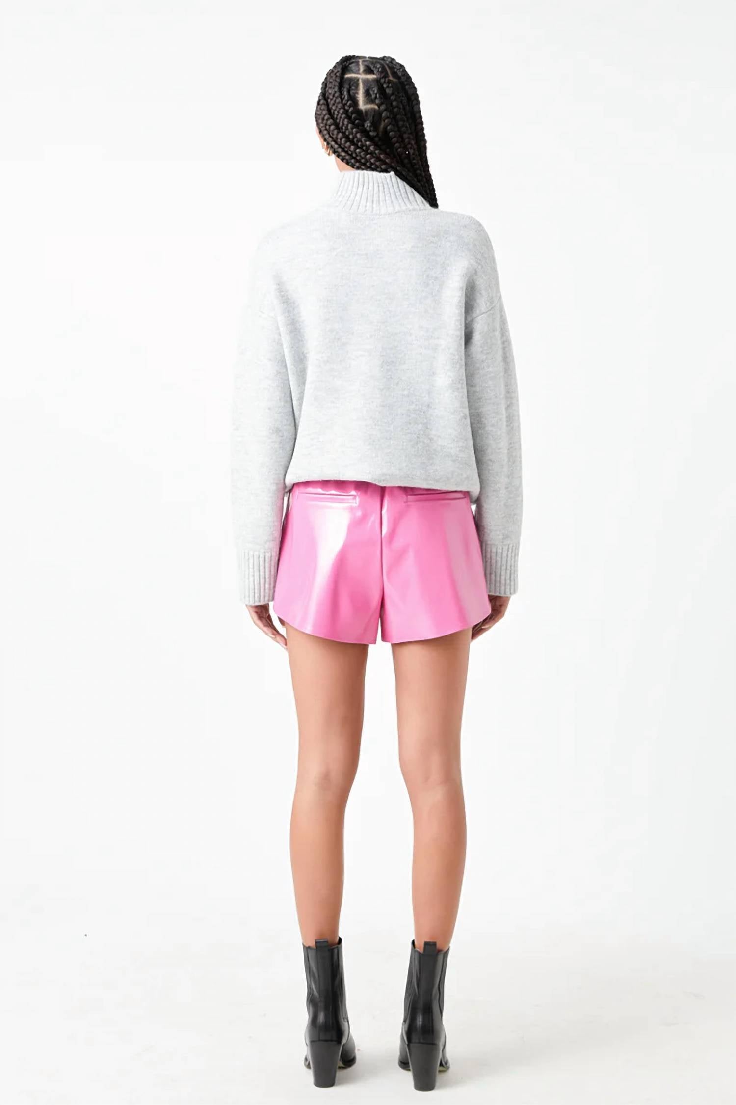 Grey Lab - High Waisted Faux Leather Shorts