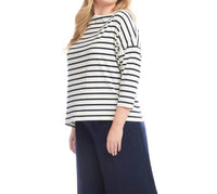 Karen Kane - Stripe 3/4 Sleeve Boatneck Top - Plus