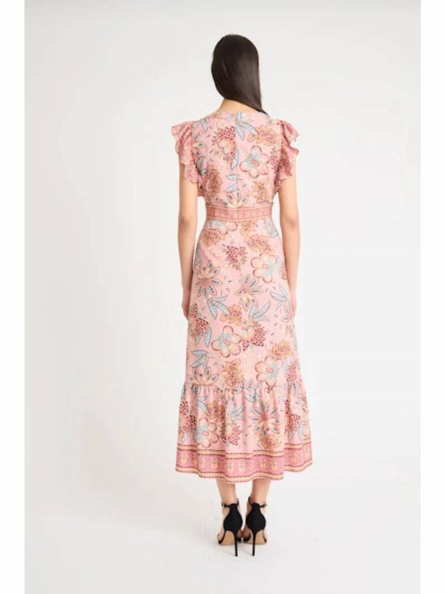 Donna Morgan - V-neck Flutter Sleeve Midi Dress
