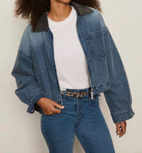 Sanctuary Ridge Sherpa Lined Jacket in blue - women's jacket - detail view